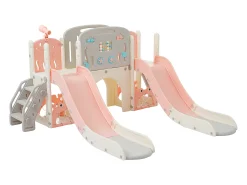 Conjunto de parque infantil 8 em 1 - 197 x 167 x 98 cm - Fabricado em material HDPE - com túnel arqueado e estrutura de escalada - Rosa
