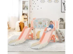 Conjunto de parque infantil 8 em 1 - 197 x 167 x 98 cm - Fabricado em material HDPE - com túnel arqueado e estrutura de escalada - Rosa