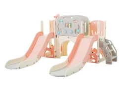 Conjunto de parque infantil 8 em 1 - 197 x 167 x 98 cm - Fabricado em material HDPE - com túnel arqueado e estrutura de escalada - Rosa
