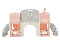 Conjunto de parque infantil 8 em 1 - 197 x 167 x 98 cm - Fabricado em material HDPE - com túnel arqueado e estrutura de escalada - Rosa