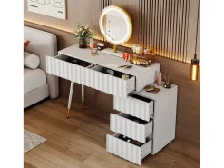 Conjunto de penteadeira - 135 x 40 x 127 cm - com espelho de LED + 5 gavetas - para quarto - MDF - branco (sem banqueta)
