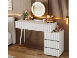 Conjunto de penteadeira - 135 x 40 x 127 cm - com espelho de LED + 5 gavetas - para quarto - MDF - branco (sem banqueta)