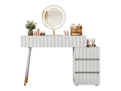 Conjunto de penteadeira - 135 x 40 x 127 cm - com espelho de LED + 5 gavetas - para quarto - MDF - branco (sem banqueta)