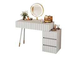 Conjunto de penteadeira - 135 x 40 x 127 cm - com espelho de LED + 5 gavetas - para quarto - MDF - branco (sem banqueta)