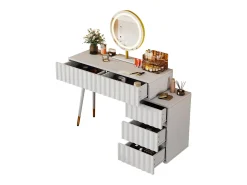 Conjunto de penteadeira - 135 x 40 x 127 cm - com espelho de LED + 5 gavetas - para quarto - MDF - branco (sem banqueta)