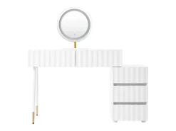 Conjunto de penteadeira - 135 x 40 x 127 cm - com espelho de LED + 5 gavetas - para quarto - MDF - branco (sem banqueta)