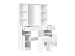 Conjunto de penteadeira - 110 x 40 x 151 cm - penteadeira com luzes de LED + espelho + banqueta + 3 gavetas + 2 portas - aglomerado - branco