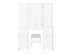 Conjunto de penteadeira - 110 x 40 x 151 cm - penteadeira com luzes de LED + espelho + banqueta + 3 gavetas + 2 portas - aglomerado - branco