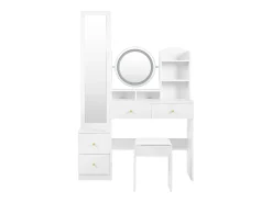 Conjunto de penteadeira 4 em 1 - 109 x 36 x 164 cm - com espelho de corpo inteiro + espelho de mesa + banqueta + luzes de LED + 4 gavetas - aglomerado - branco