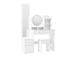 Conjunto de penteadeira 4 em 1 - 109 x 36 x 164 cm - com espelho de corpo inteiro + espelho de mesa + banqueta + luzes de LED + 4 gavetas - aglomerado - branco