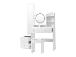 Conjunto de penteadeira 4 em 1 - 109 x 36 x 164 cm - com espelho de corpo inteiro + espelho de mesa + banqueta + luzes de LED + 4 gavetas - aglomerado - branco