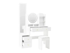 Conjunto de penteadeira 4 em 1 - 109 x 36 x 164 cm - com espelho de corpo inteiro + espelho de mesa + banqueta + luzes de LED + 4 gavetas - aglomerado - branco