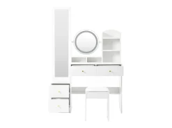 Conjunto de penteadeira 4 em 1 - 109 x 36 x 164 cm - com espelho de corpo inteiro + espelho de mesa + banqueta + luzes de LED + 4 gavetas - aglomerado - branco