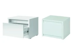 Conjunto de quarto VERONA branco brilhante 180x200 cm com cama, cómoda de 3 gavetas, 2 mesas de cabeceira, roupeiro de 4 portas