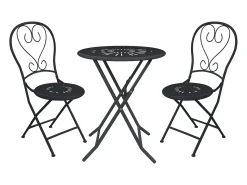 Conjunto de refeição dobrável para jardim em metal estilo ferro forjado - uma mesa D.60 cm e 2 cadeiras - Antracite - GUERMANTES de MYLIA