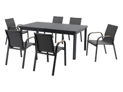 Conjunto de sala de jantar de jardim em alumínio: uma mesa extensível C.180/240 cm e 6 poltronas - Antracite - ZEYVA de MYLIA