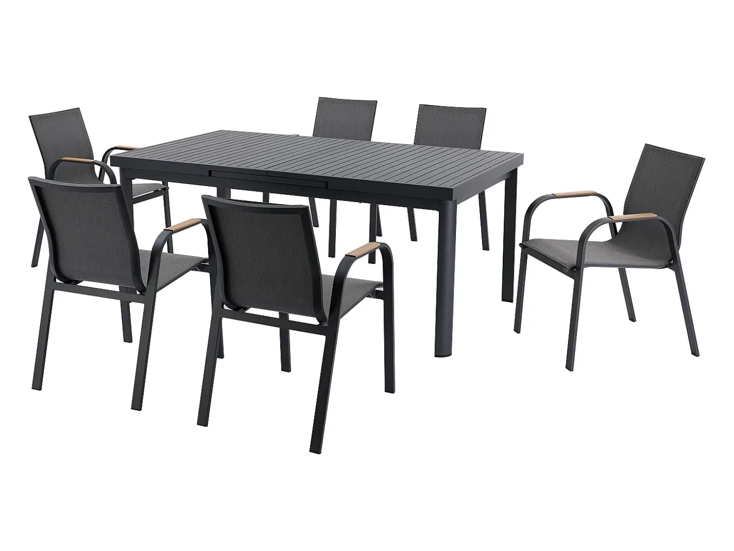 Conjunto de sala de jantar de jardim em alumínio: uma mesa extensível C.180/240 cm e 6 poltronas - Antracite - ZEYVA de MYLIA
