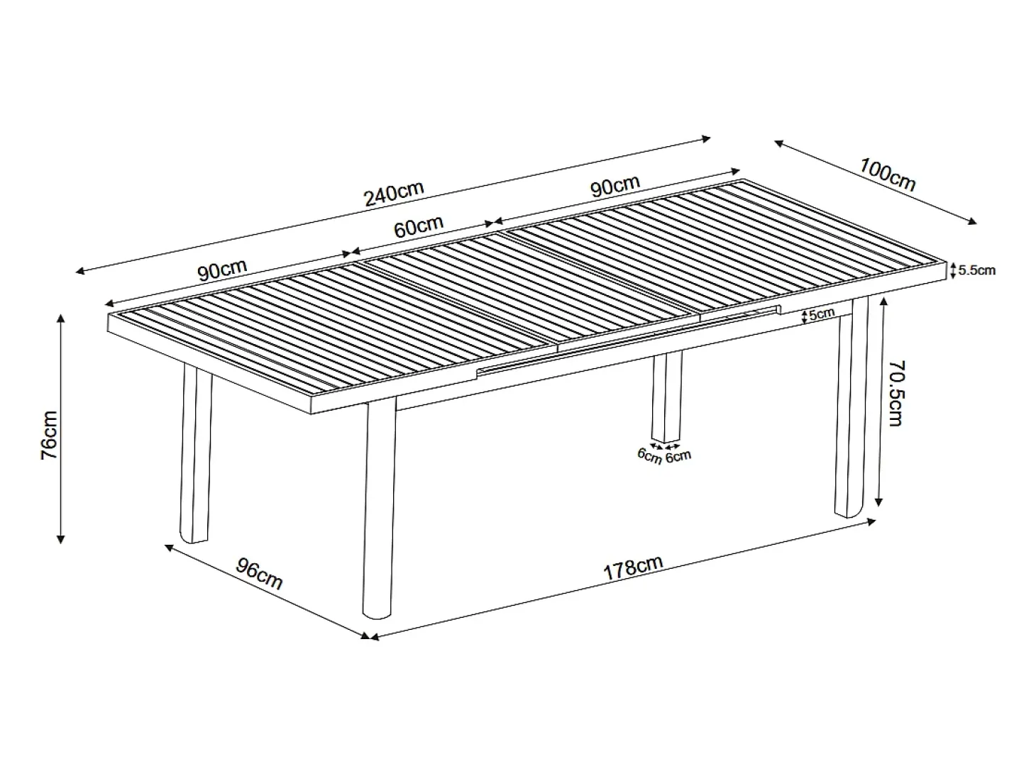 Conjunto de sala de jantar de jardim em alumínio: uma mesa extensível C.180/240 cm e 6 poltronas - Antracite - ZEYVA de MYLIA