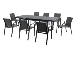 Conjunto de sala de jantar de jardim em alumínio: uma mesa extensível C.180/240 cm e 8 poltronas - Antracite - ZEYVA da MYLIA