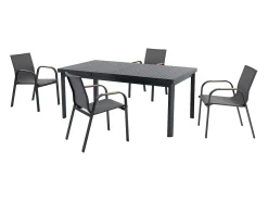 Conjunto de sala de jantar de jardim em alumínio: uma mesa extensível L.180/240 cm e 4 poltronas - Antracite - ZEYVA da MYLIA