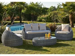 Conjunto de salão de jardim redondo em vime sintético com 5 lugares