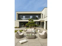 Conjunto de salão de jardim redondo em vime sintético com 5 lugares