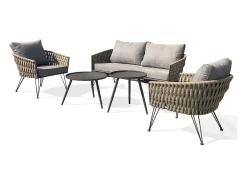 Conjunto de salão de jardim de 4 lugares em corda entrançada e aço