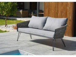 Conjunto de salão de jardim de 4 lugares em corda entrançada e aço