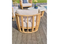 Conjunto de salão de jardim baixo de 5 lugares em madeira de acácia com tampo com efeito de betão