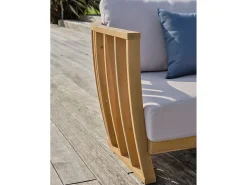 Conjunto de salão de jardim baixo de 5 lugares em madeira de acácia com tampo com efeito de betão