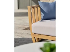 Conjunto de salão de jardim baixo de 5 lugares em madeira de acácia com tampo com efeito de betão