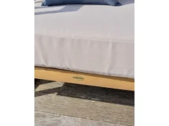 Conjunto de salão de jardim baixo de 5 lugares em madeira de acácia com tampo com efeito de betão