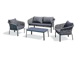 Conjunto de salão de jardim de 4 lugares em corda entrançada e alumínio