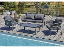 Conjunto de salão de jardim de 4 lugares em corda entrançada e alumínio