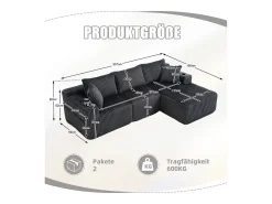 Conjunto de sofá de 3 lugares - 257 x 160 x 80 cm - com 5 almofadas - montagem fácil - veludo - cinza