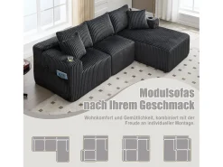 Conjunto de sofá de 3 lugares - 257 x 160 x 80 cm - com 5 almofadas - montagem fácil - veludo - cinza