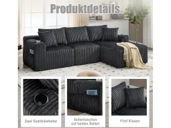 Conjunto de sofá de 3 lugares - 257 x 160 x 80 cm - com 5 almofadas - montagem fácil - veludo - cinza