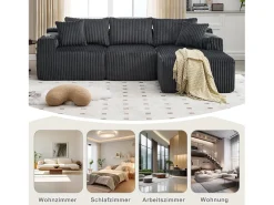 Conjunto de sofá de 3 lugares - 257 x 160 x 80 cm - com 5 almofadas - montagem fácil - veludo - cinza