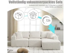 Conjunto de sofá de 3 lugares - 257 x 160 x 80 cm - com 5 almofadas - montagem fácil - veludo - bege