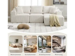 Conjunto de sofá de 3 lugares - 257 x 160 x 80 cm - com 5 almofadas - montagem fácil - veludo - bege