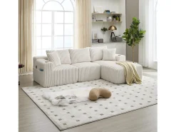Conjunto de sofá de 3 lugares - 257 x 160 x 80 cm - com 5 almofadas - montagem fácil - veludo - bege