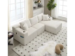 Conjunto de sofá de 3 lugares - 257 x 160 x 80 cm - com 5 almofadas - montagem fácil - veludo - bege