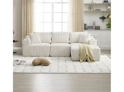 Conjunto de sofá de 3 lugares - 257 x 160 x 80 cm - com 5 almofadas - montagem fácil - veludo - bege