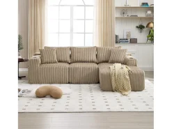Conjunto de sofá de 3 lugares - 257 x 160 x 80 cm - com 5 almofadas - montagem fácil - veludo - cáqui