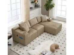 Conjunto de sofá de 3 lugares - 257 x 160 x 80 cm - com 5 almofadas - montagem fácil - veludo - cáqui