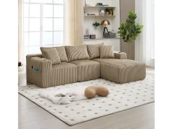 Conjunto de sofá de 3 lugares - 257 x 160 x 80 cm - com 5 almofadas - montagem fácil - veludo - cáqui