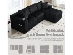 Conjunto de sofá de 3 lugares - 257 x 160 x 80 cm - com 5 almofadas - montagem DIY - veludo - preto