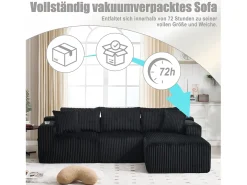 Conjunto de sofá de 3 lugares - 257 x 160 x 80 cm - com 5 almofadas - montagem DIY - veludo - preto