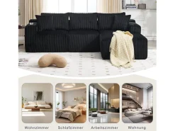 Conjunto de sofá de 3 lugares - 257 x 160 x 80 cm - com 5 almofadas - montagem DIY - veludo - preto