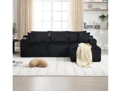 Conjunto de sofá de 3 lugares - 257 x 160 x 80 cm - com 5 almofadas - montagem DIY - veludo - preto